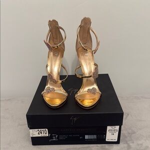 Giuseppe Zanotti Rose Gold Strappy Heart Heels Size 37